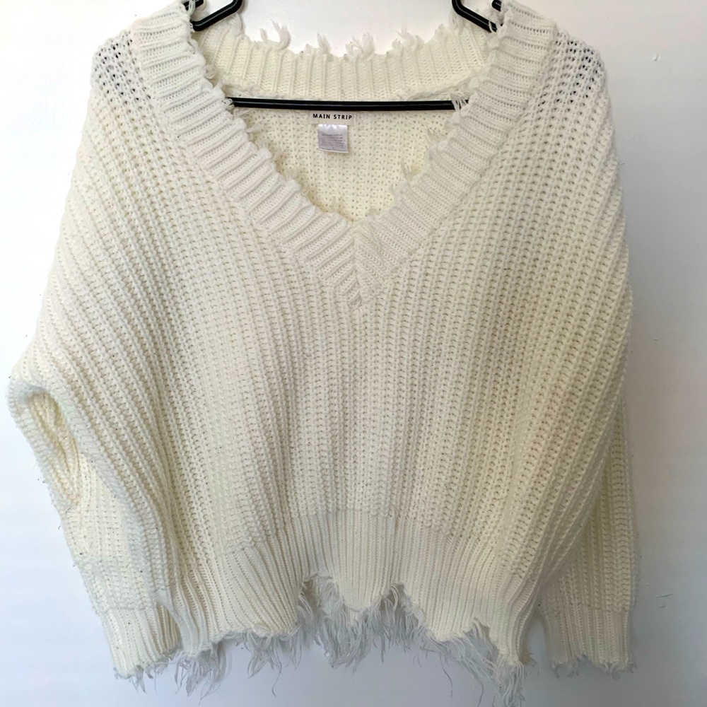 Main Strip Distressed Sweater Large